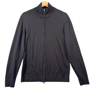 COS Mens 100% Wool Full Zip Cardigan Sweater Black Regular Fit Medium Mock Neck